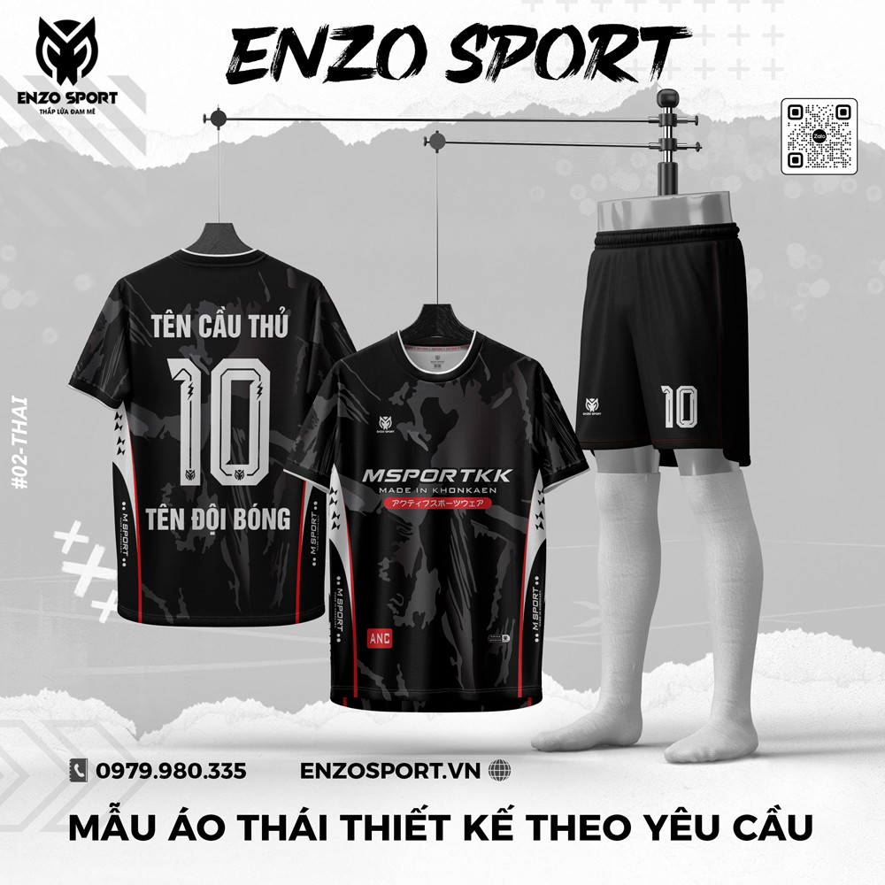 Áo bóng đá Enzo Sport màu đen xám camouflage thiết kế theo yêu cầu