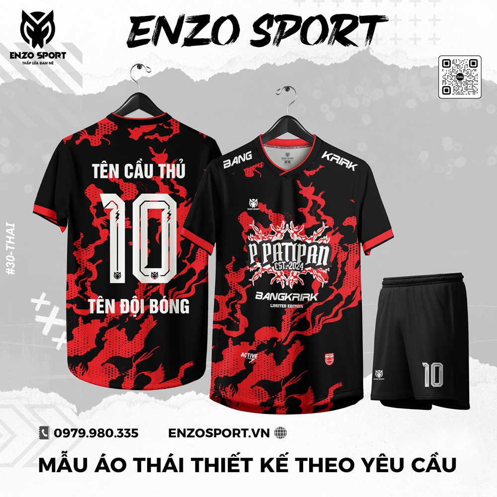 Áo đá bóng THÁI – LIMITED EDITION màu đen đỏ của Enzo Sport