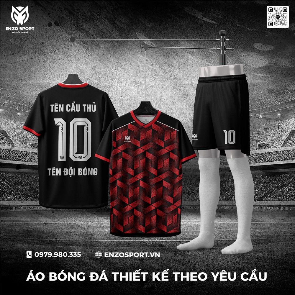 Áo bóng đá thiết kế phối đen đỏ Enzo Sport mới ra mắt