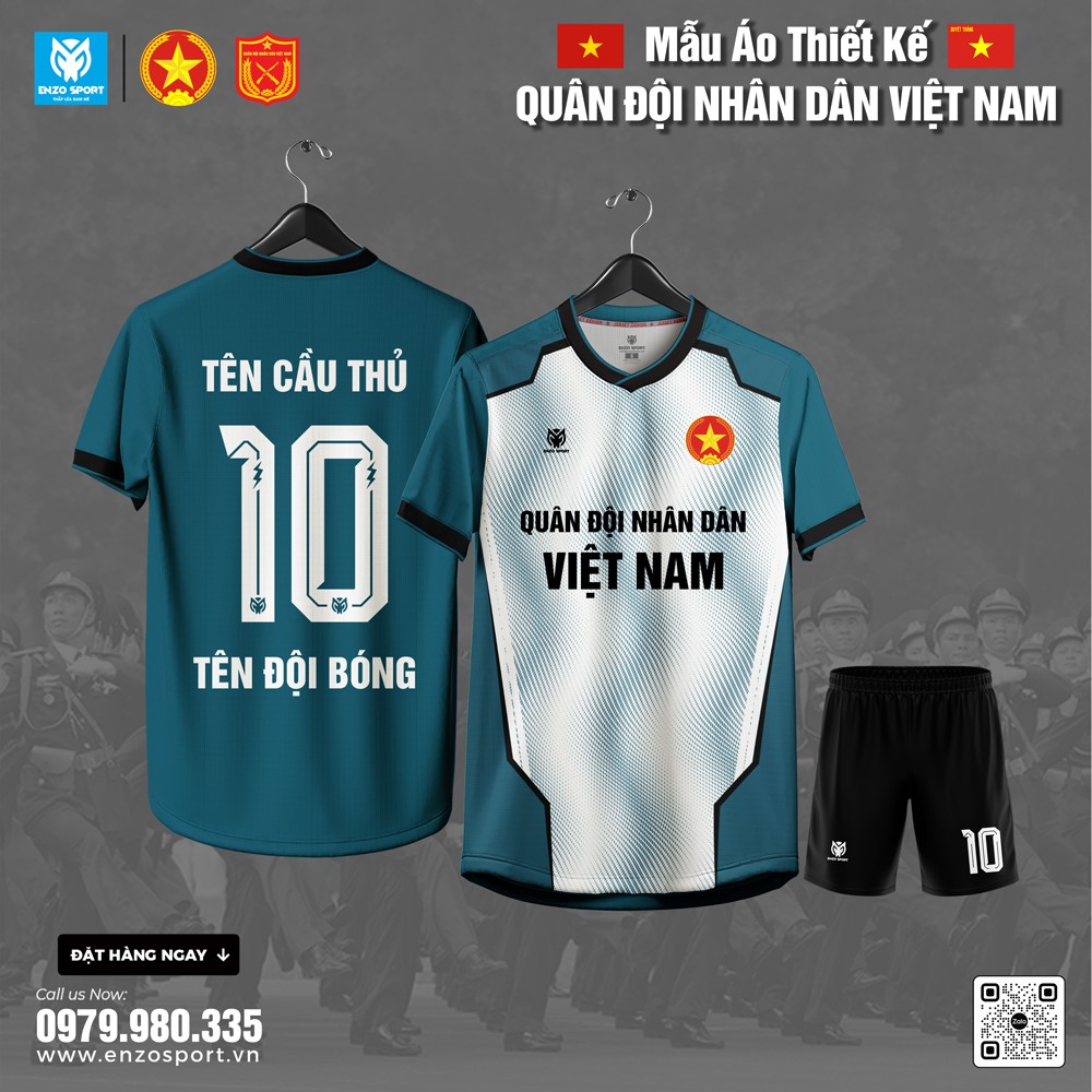 Áo bóng đá thiết kế màu xanh rêu - Quân đội Nhân dân Việt Nam