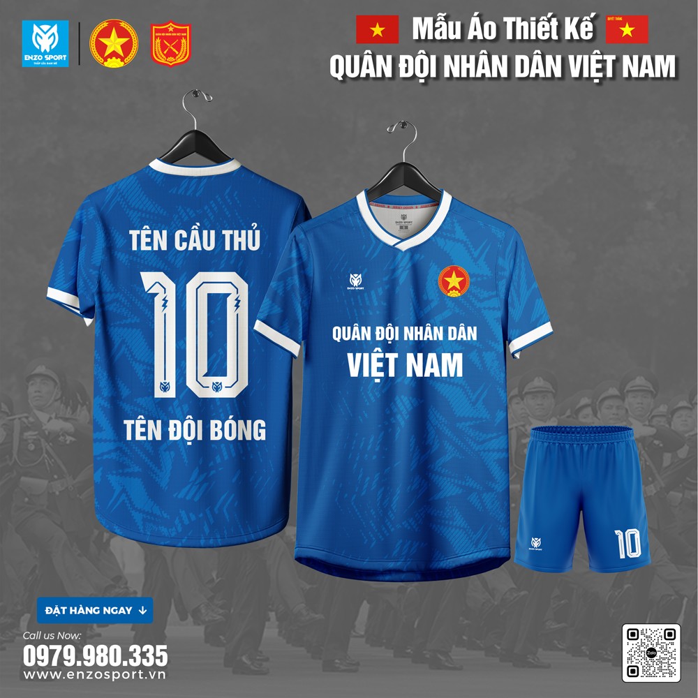 Áo bóng đá thiết kế xanh dương Quân đội Nhân dân Việt Nam - Enzo Sport