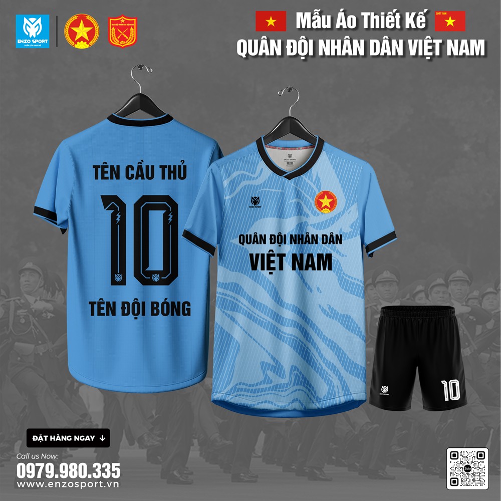 Áo bóng đá thiết kế Quân đội Nhân dân Việt Nam màu xanh dương nhạt