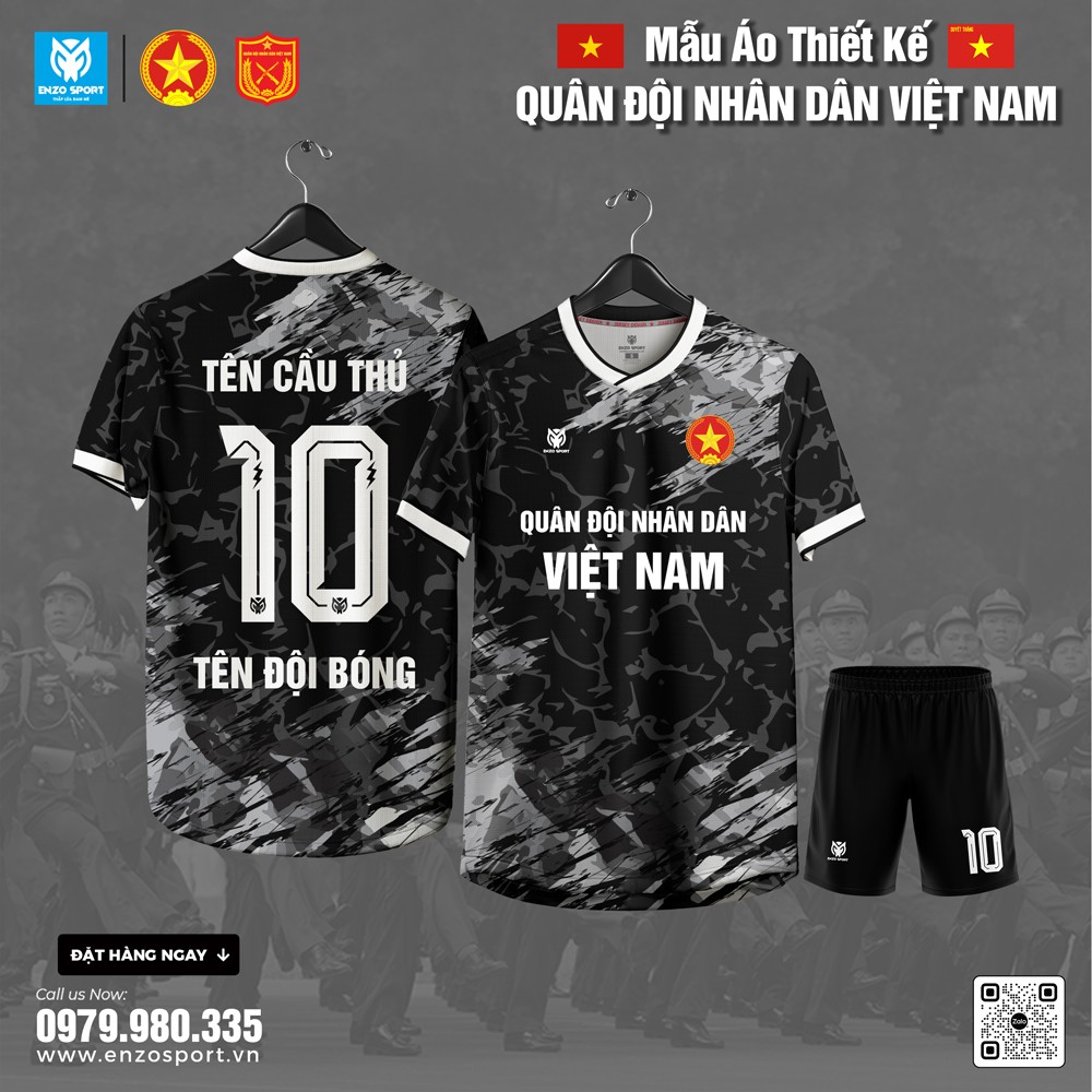 Áo bóng đá thiết kế Quân đội Nhân dân Việt Nam màu đen rằn ri nam tính