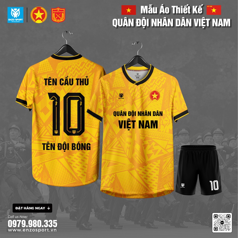 Áo bóng đá thiết kế Quân đội nhân dân Việt Nam màu vàng tươi