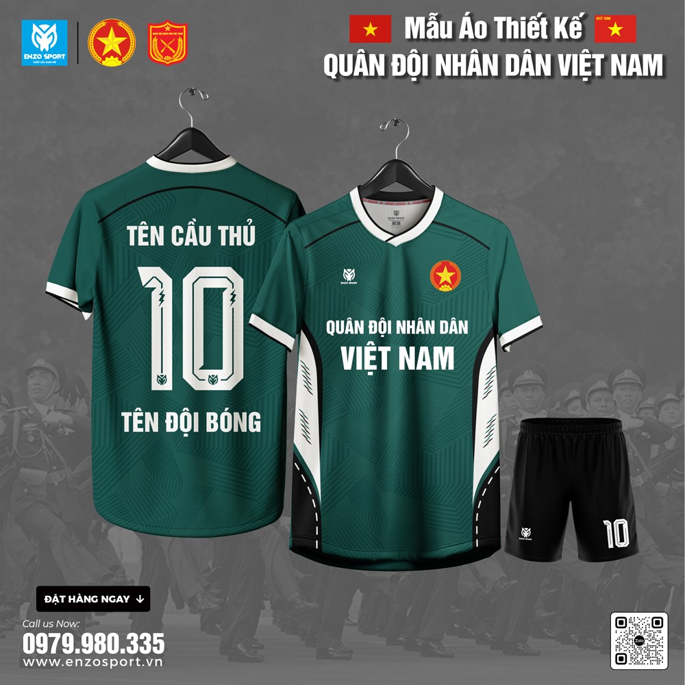 Áo bóng đá thiết kế màu xanh rêu Quân Đội Nhân Dân Việt Nam
