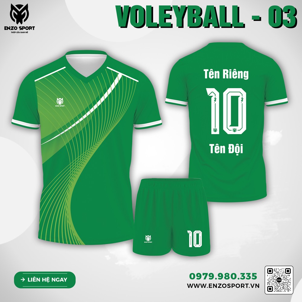 Đồng phục bóng chuyền VOLLEYBALL - 03 màu xanh lá Enzo Sport