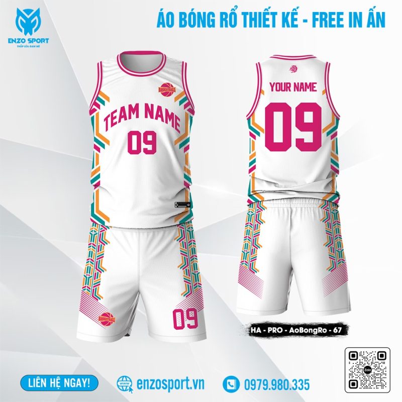 Áo Bóng Rổ Thiết Kế Màu Trắng Hồng Neon Cá Tính