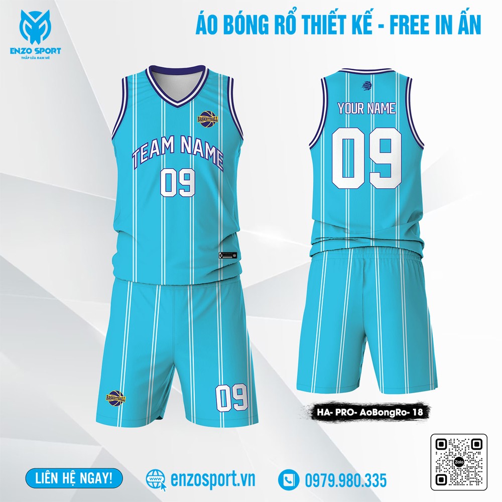 Áo bóng rổ thiết kế màu xanh cyan viền tím than