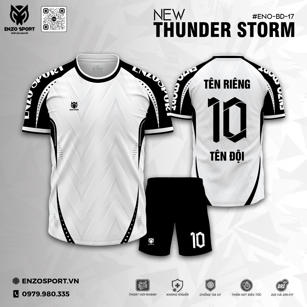 Áo bóng đá không logo màu trắng đen mang phong cách tối giản hiện đại, chất liệu Dri-Fit ENZO SPORT