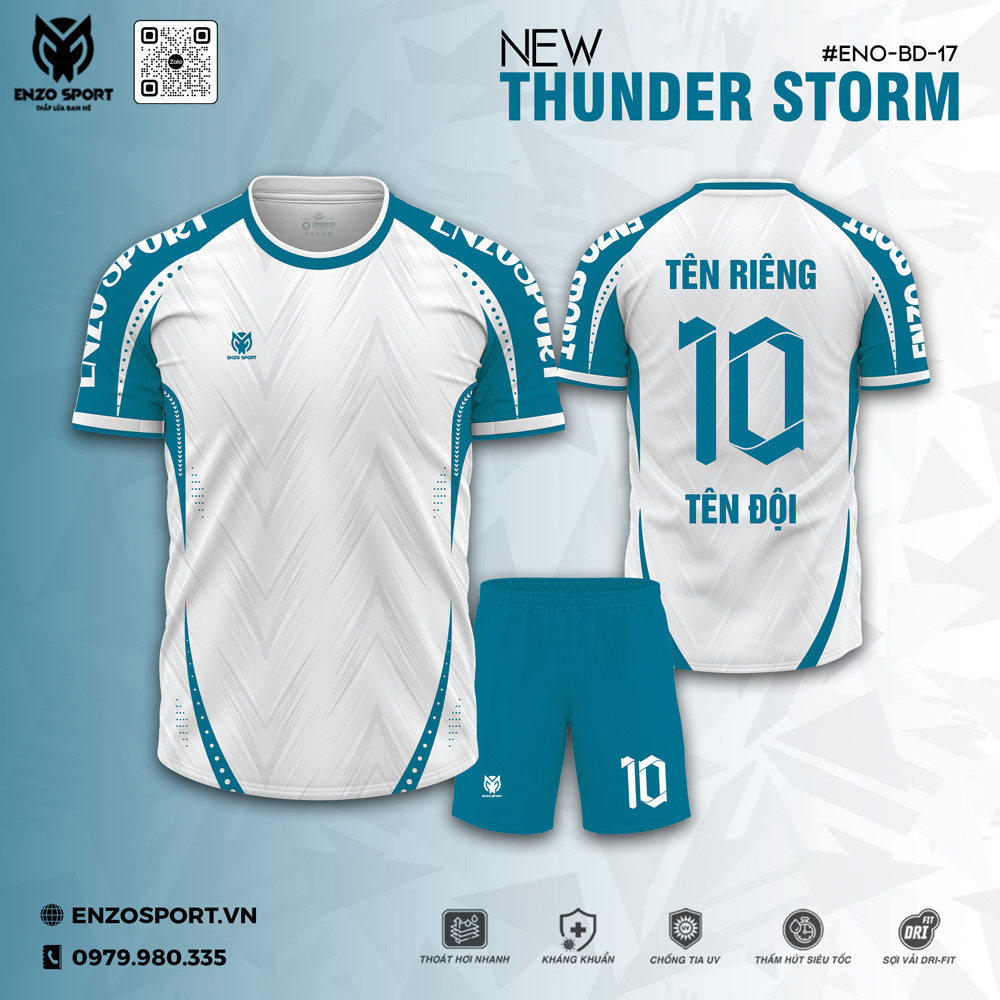 Bộ đồ thể thao New Thunder Storm màu trắng phối xanh dương